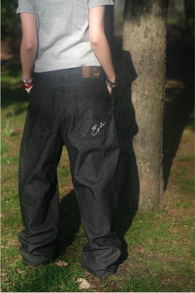 [ERTR] Stripe Denim Pants Black