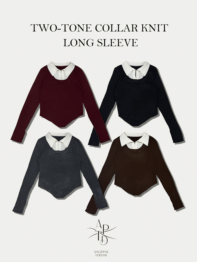 앙빼더데이 [주문폭주🔥] Made 049 투톤 배색카라 골지 니트 롱슬리브(4color/44-88)