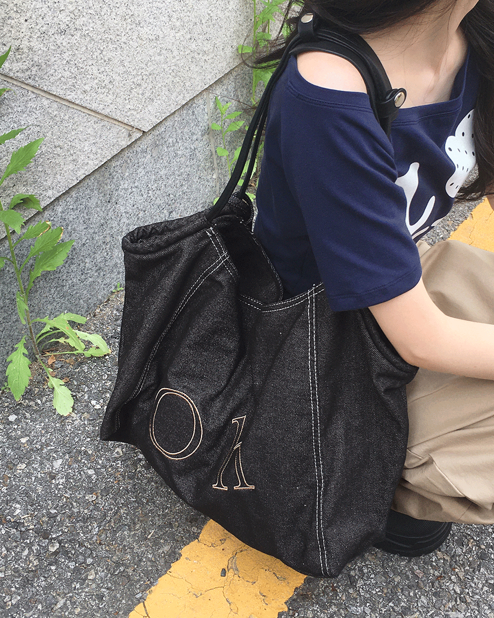 온디드 [미니파우치] 데븐 데님 빈티지 캐주얼 보부상 에코백 빅 숄더백