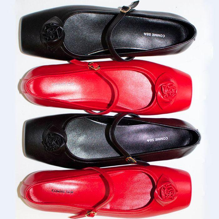 SIA Rose Ballerina Flats - BLACK / RED