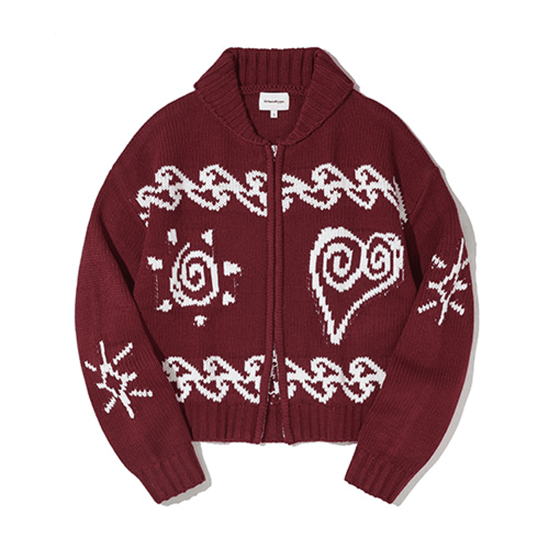 코위찬 드로잉 러브 니트 가디건_버건디