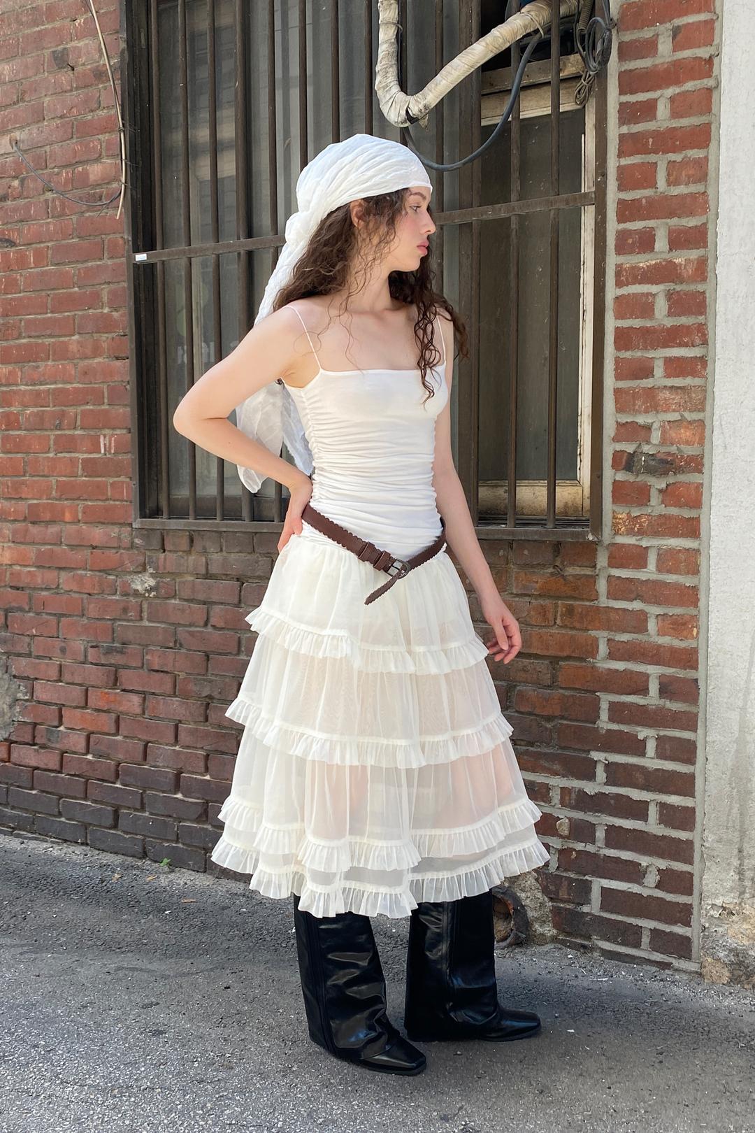[당일발송] Sheer Mesh Midi Dress *Ivory