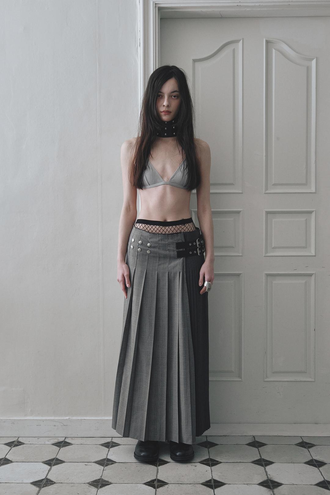 DOUBLE BELT DUAL PLEATS WRAP SKIRT