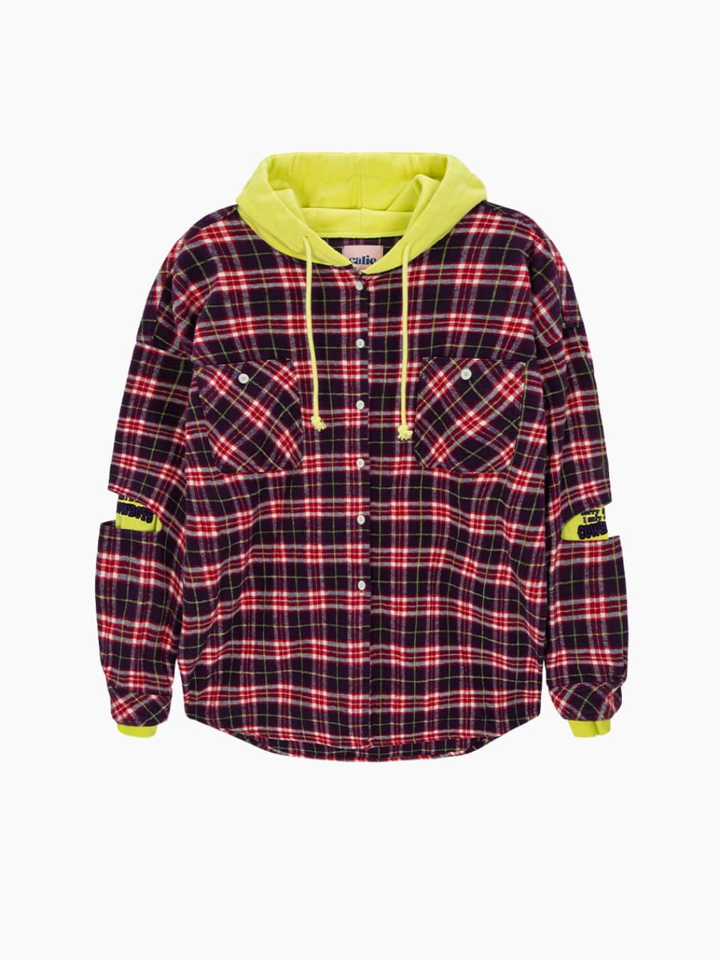 HOODIE LAYER CHECK SHIRT PURPLE