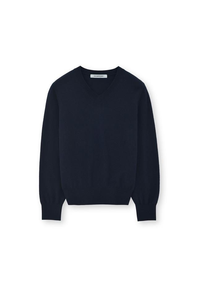 W Extra Super Fine V Neck Knit, Dark Navy