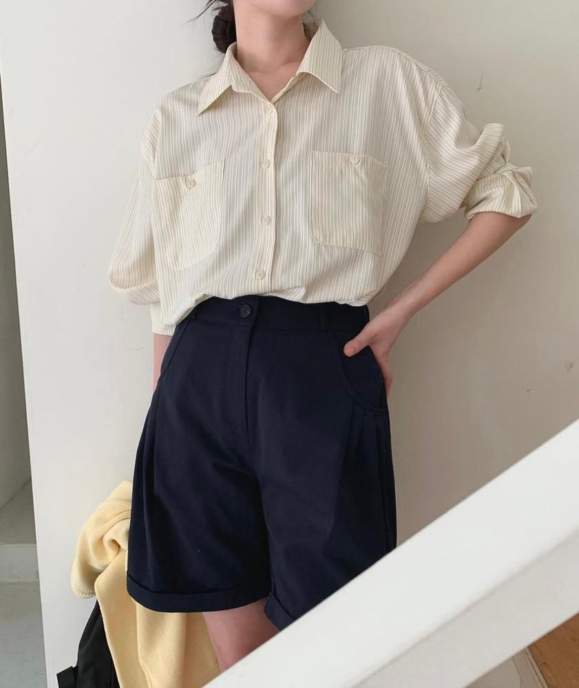 스트라이프 포켓 루즈핏 스프링 셔츠