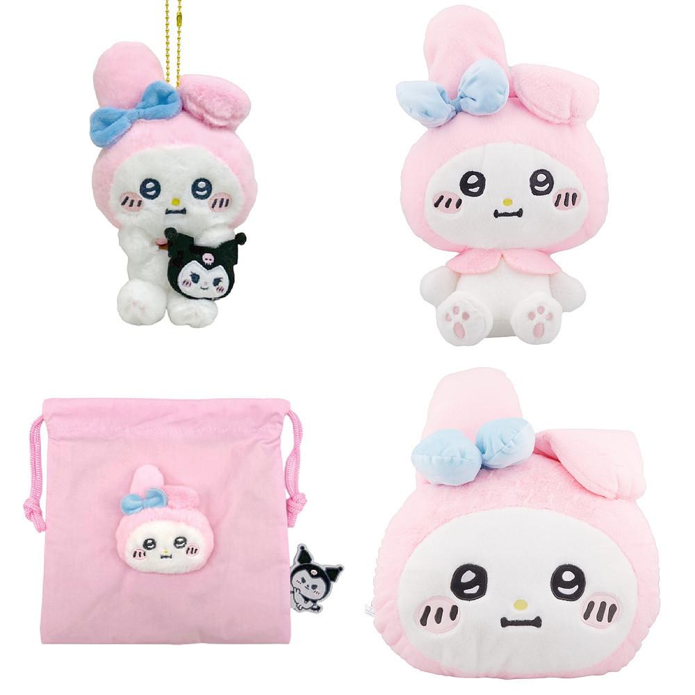 산리오 나가노 콜라보 마이멜로디 쿠로미 친구 봉제 인형 폭신폭신 농담곰 얼굴 키홀더 인형
