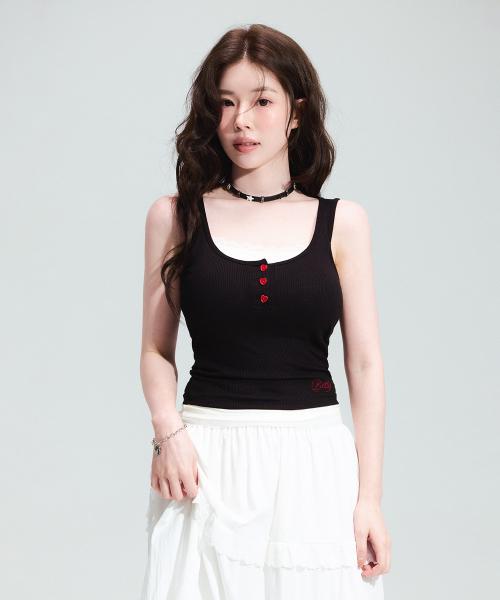베티붑 레이스 레이어드 U넥 슬리브리스_블랙