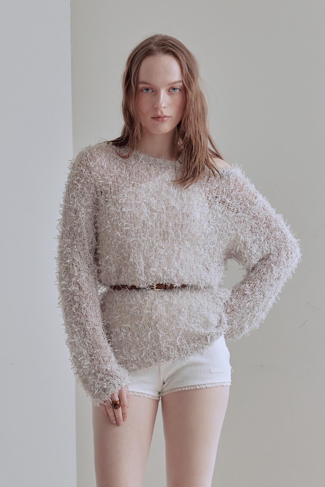 [4TH] HAIRY ONE SHOULDER KNIT TOP (BEIGE)