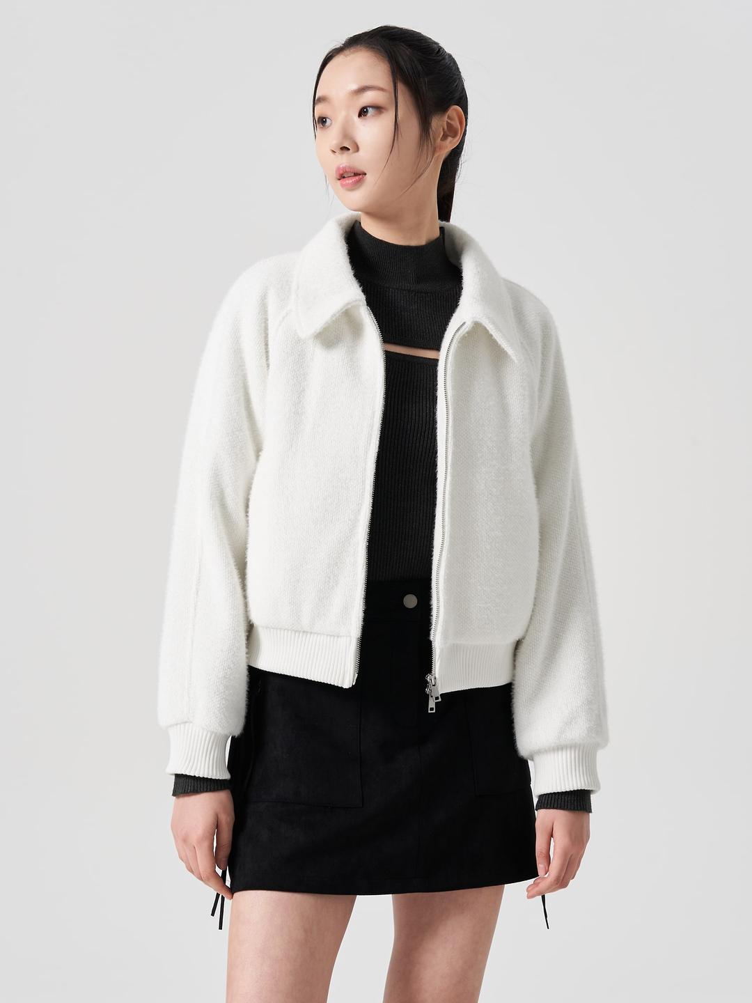 칼라 집업 아우터 - 아이보리