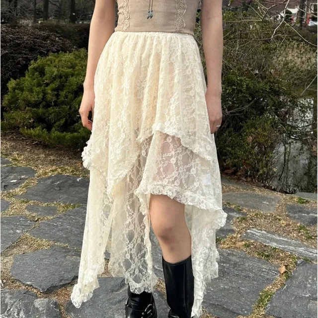 레이스롱치마 빈티지 y2k 레이어드 레이스