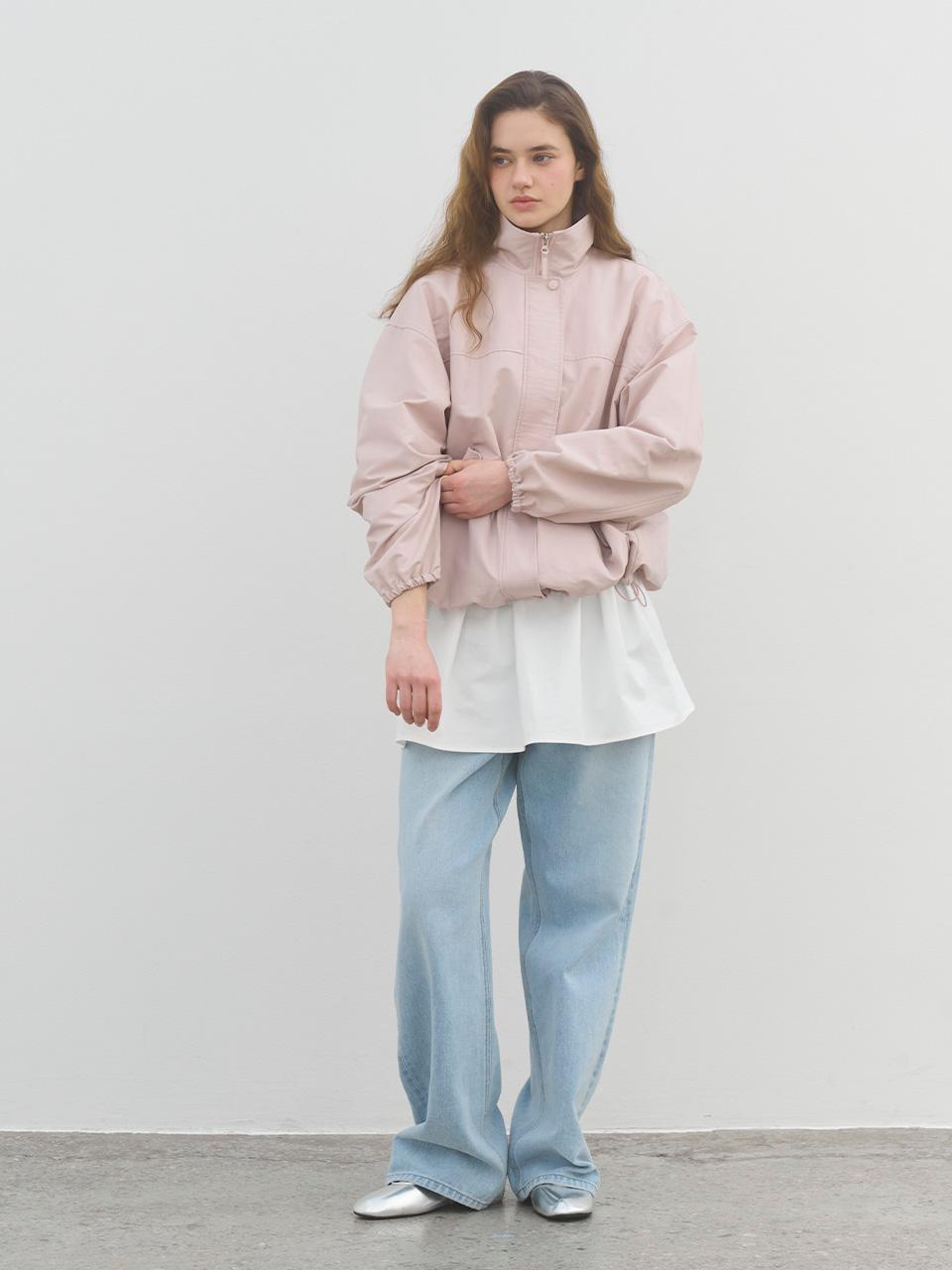 VOLUME SHIRRING WINDBREAKER - PINK