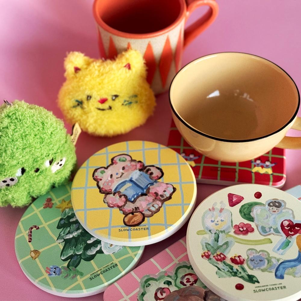 SLCO Tea Coaster 4SET (6TYPE) - 사각 원형 규조토 코스터 세트