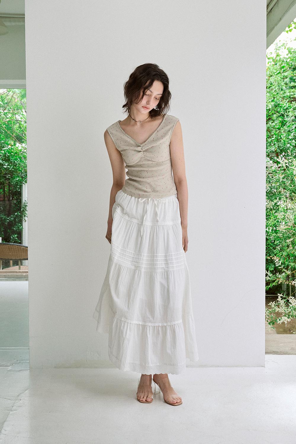 Cotton lace long skirt (Ivory)