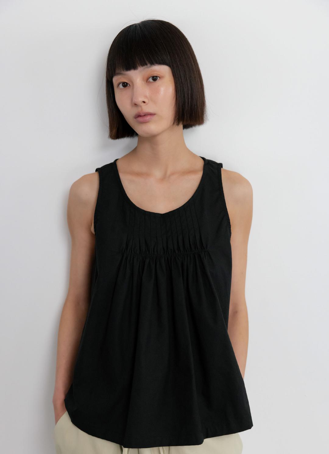 25SS PINTUCK SHIRRING TOP / BLACK