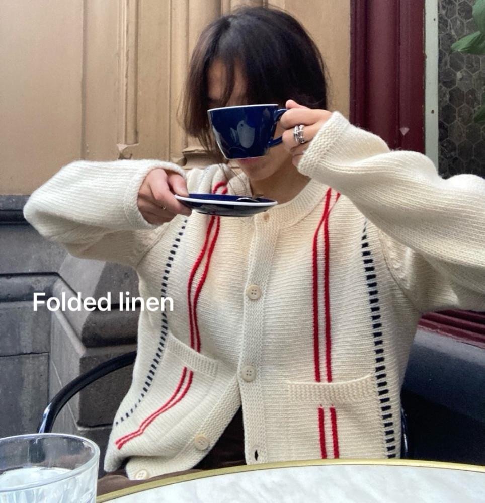 (당일)Romanticize 로맨티사이즈 셔틀랜드 울 가디건 라운드넥 배색 긴팔 니트 가디건(2color)