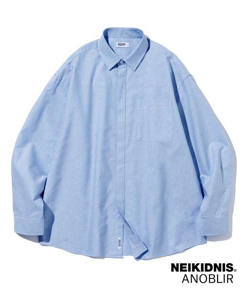 [네이키드니스X아노블리어] 오버핏 히든 플라켓 옥스포드 셔츠 [스카이블루]