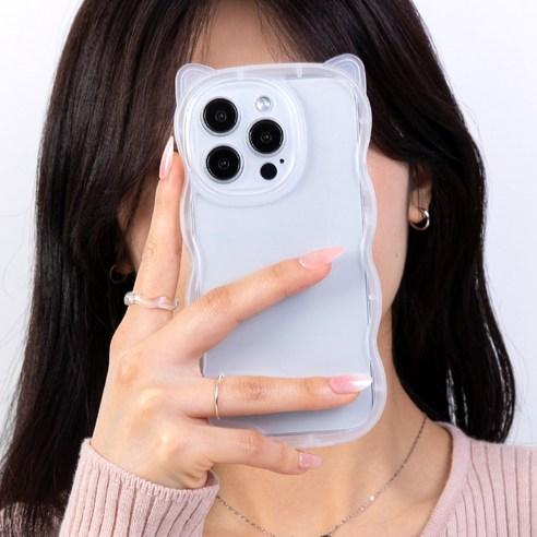 캣 웨이브 고양이귀 투명 핸드폰 케이스, 아이폰7/8/SE2...