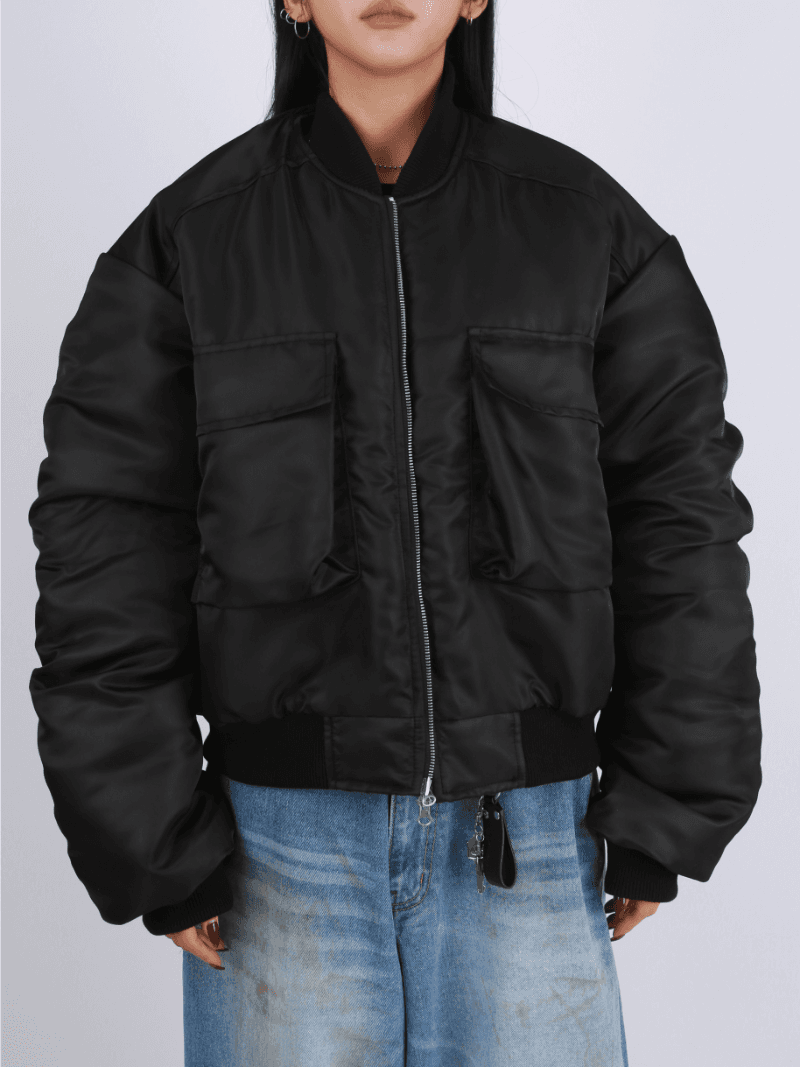 [UNISEX] 빅포켓 셔링 오버핏 ma-1 점퍼 (2 colors)