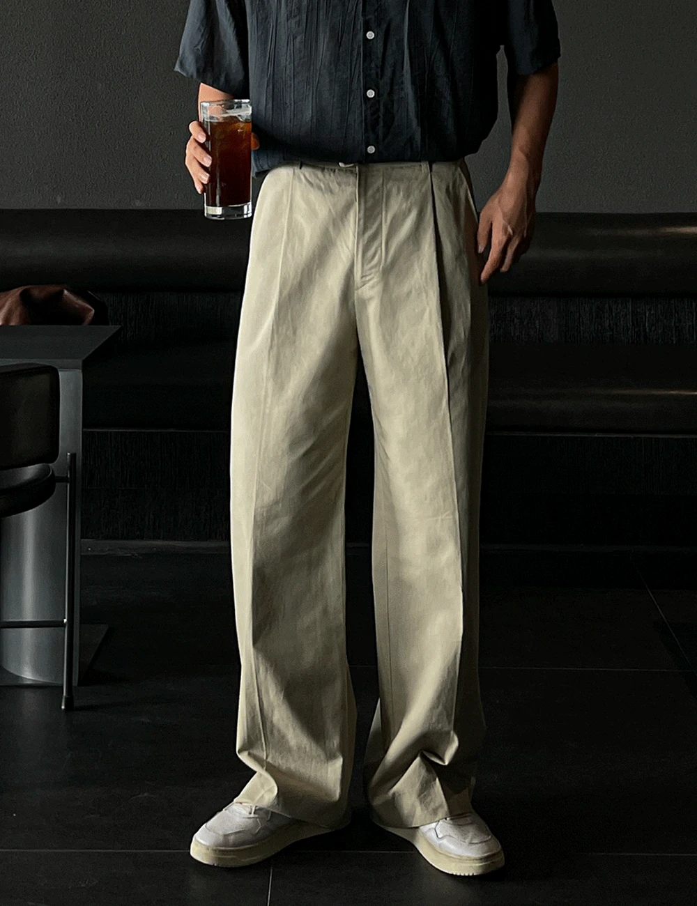 딥키 원턱 뒷밴딩 코튼 와이드 슬랙스