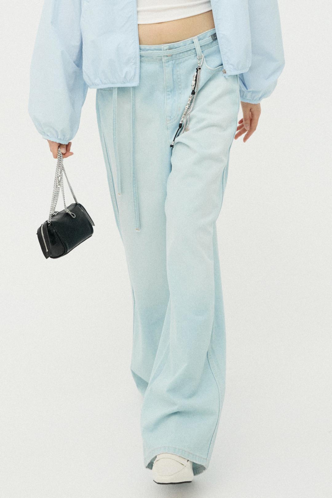 우먼즈 벨티드 와이드 데님 팬츠 [ICE BLUE]