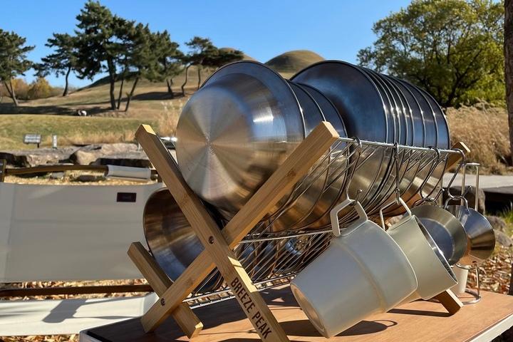 캠핑 스텐 식기 건조대 접이식 우드 선반 디쉬렉 설거지 건조망