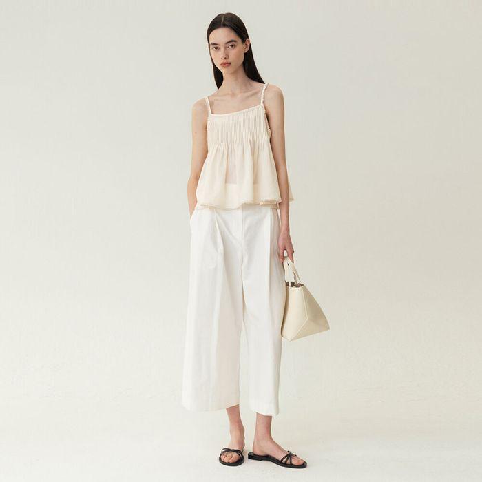 Cropped Cotton Balloon Trousers Ivory
