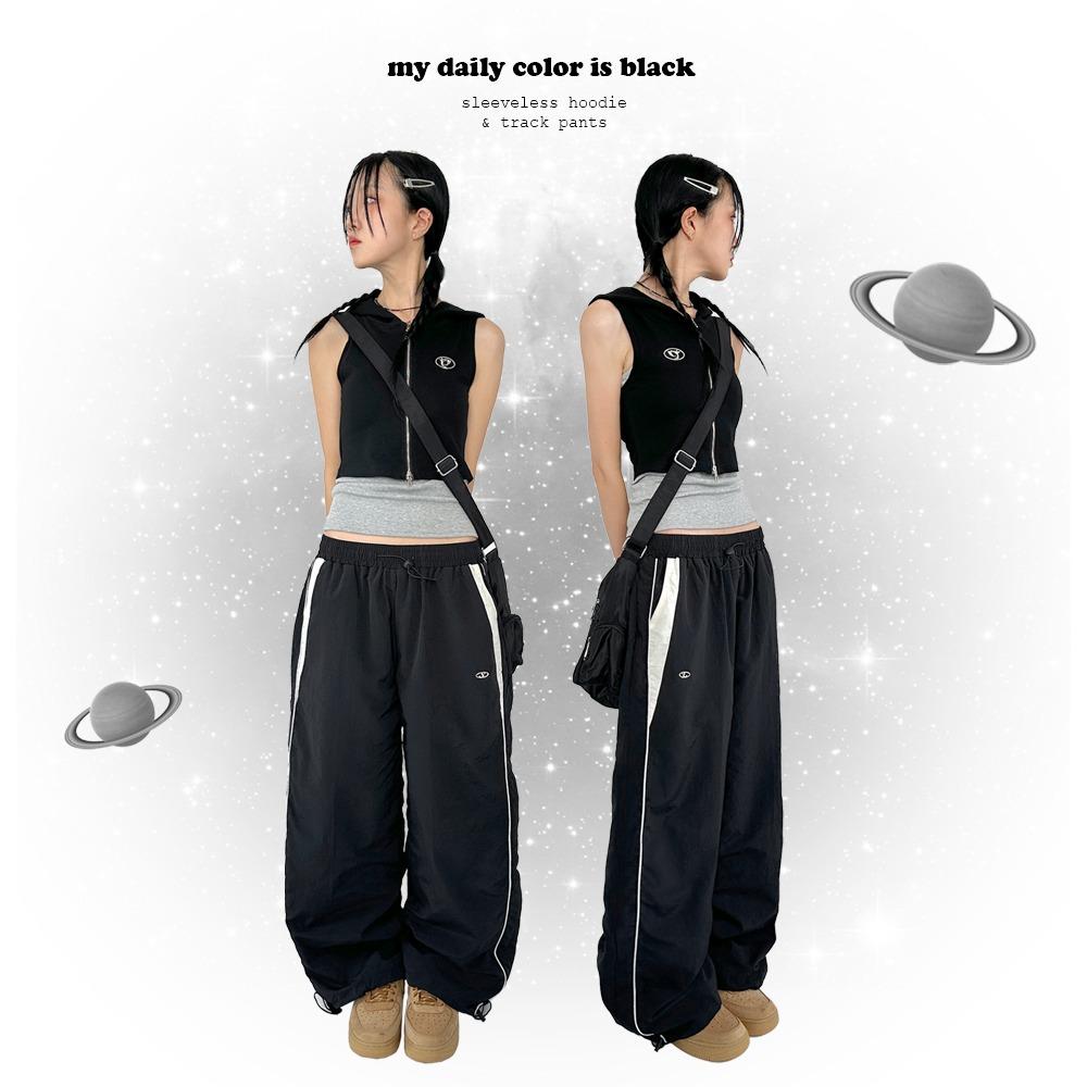 Y2K 포인트 투지퍼 미니 크롭 민소매 후드집업 조끼