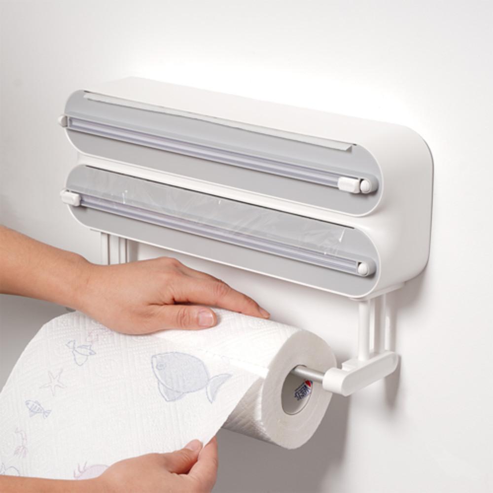 리블리홈 양방향 랩커팅기 흡착식 컷팅기 랩절단기 슬라이딩 부착식 키친타월 수납거치대 3단