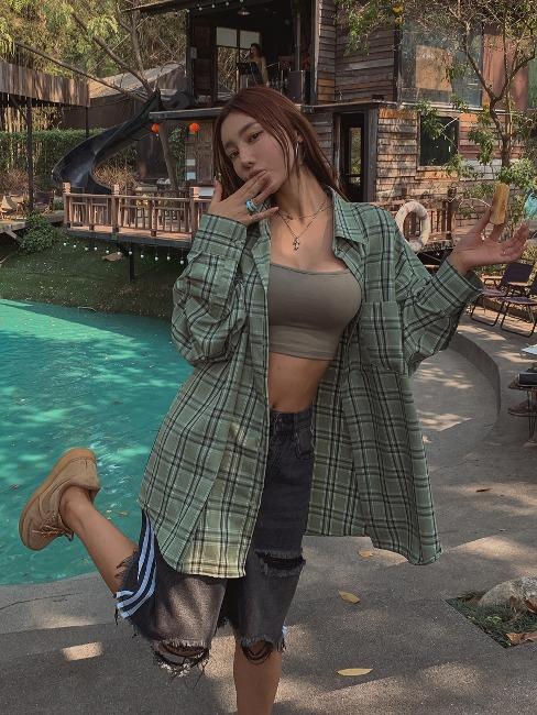 Books Check Oversized Fit Cotton Shirt