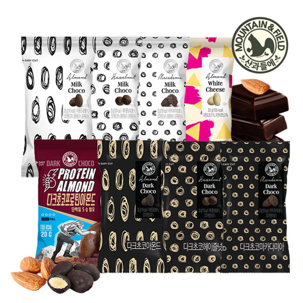 산과들에 다크초코아몬드 외 견과초코볼 20낱봉 (밀크아몬드 프로틴아몬드 등 11종 간식)