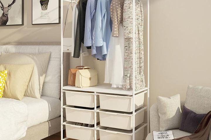 마망 2단 수납 행거 이동식 철제 선반 드레스룸