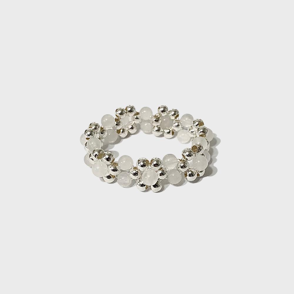[925 Silver] White Jade Flower Ring