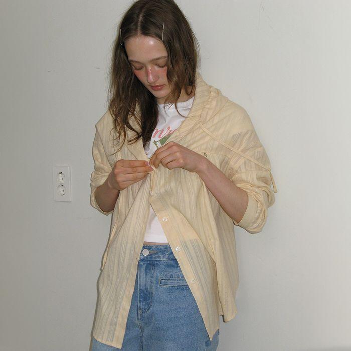 SOFT EYELET HOODED LOOSE FIT BLOUSE SOFT YELLOW