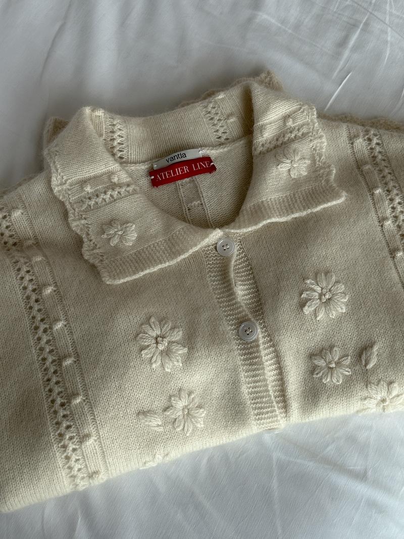 [반티아339] 핸드메이드 꽃자수 카라 레이스 가디건