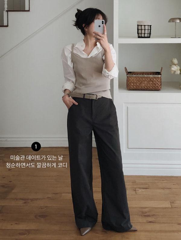 슬로우앤드 [오늘드림🚚] #SLOWMADE. 치즈 컴포터블 세미와이드 슬랙스 (+숏/베이직/롱ver) - 4 size
