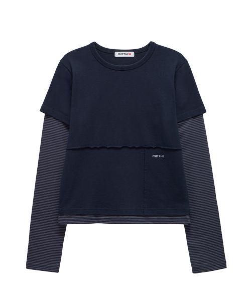 로고 크롭 레이어드 롱슬리브_네이비/차콜