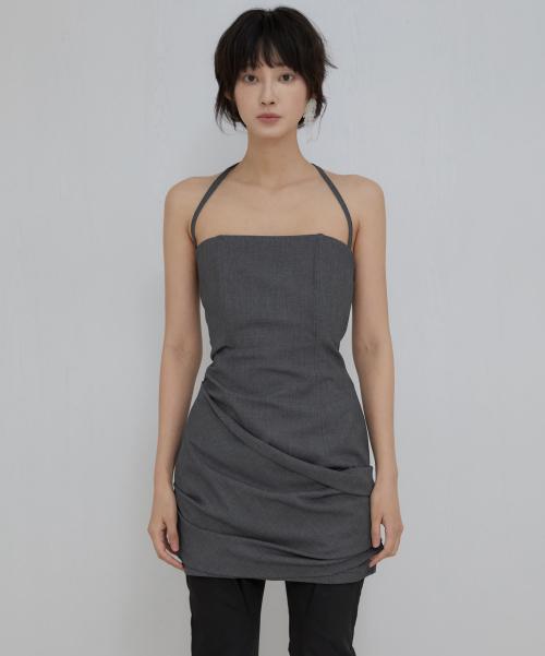 Asymmetrical Draped Dress (FL-166_Charcoal)
