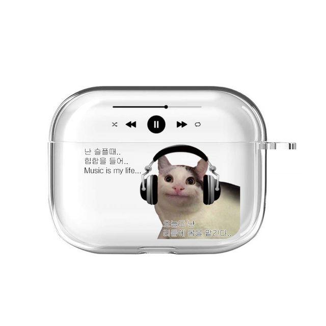 (ver.2) 병맛 헤드셋 웃긴 고양이 투명 하드 에어팟 프로 케이스