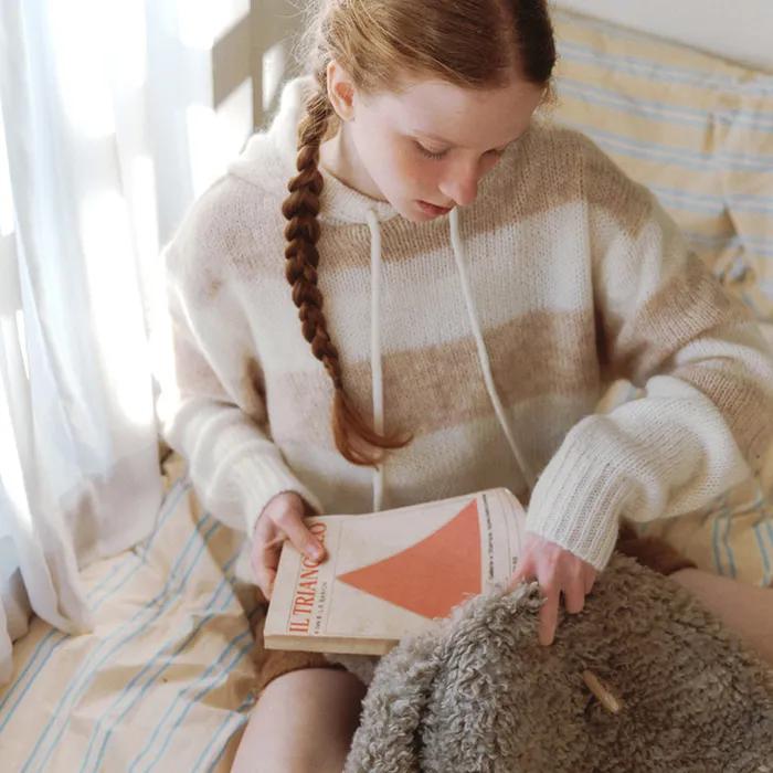 Mohair stripe hoodie knit - beige