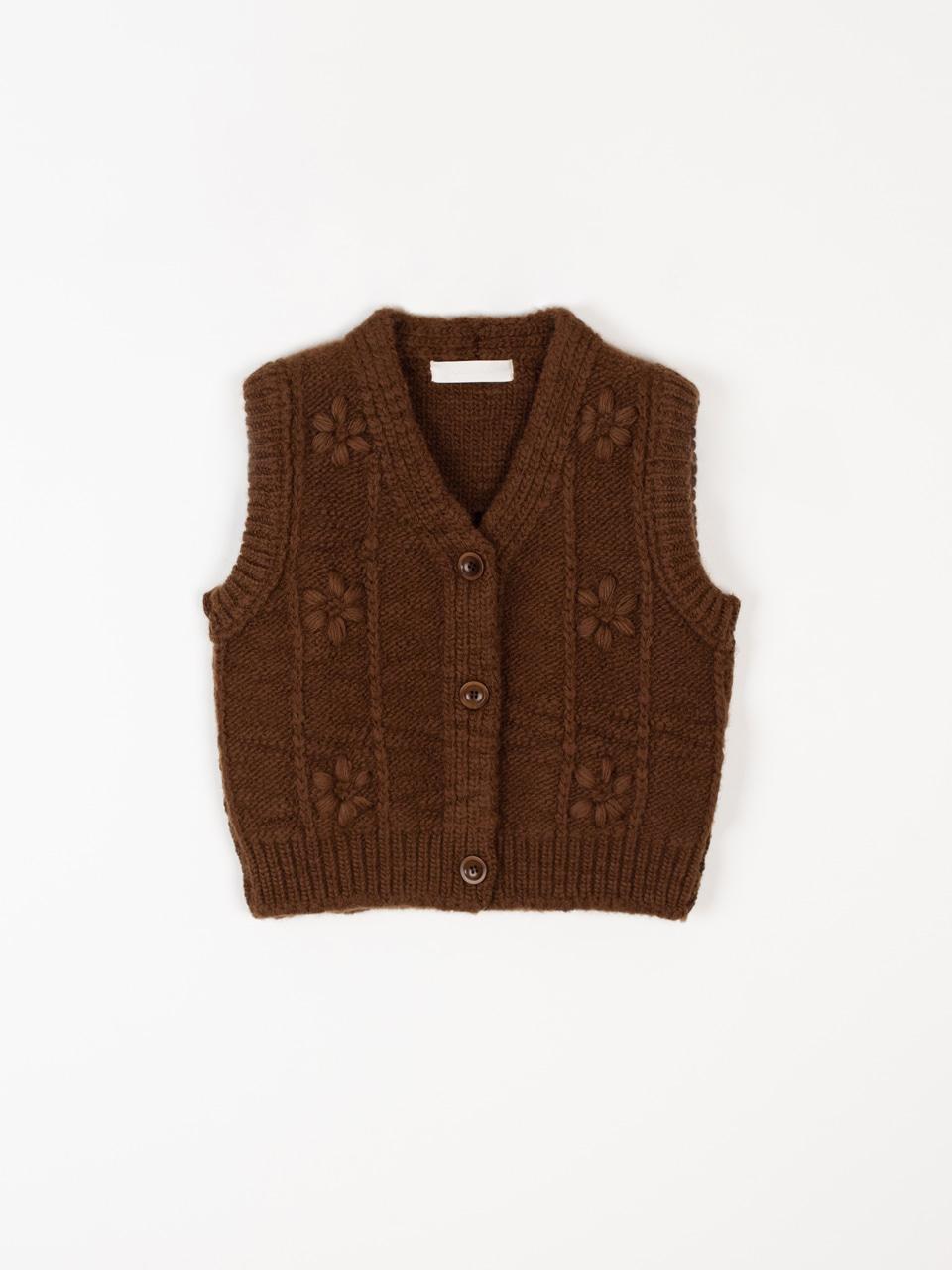 Appliquer knit vest (Brown)