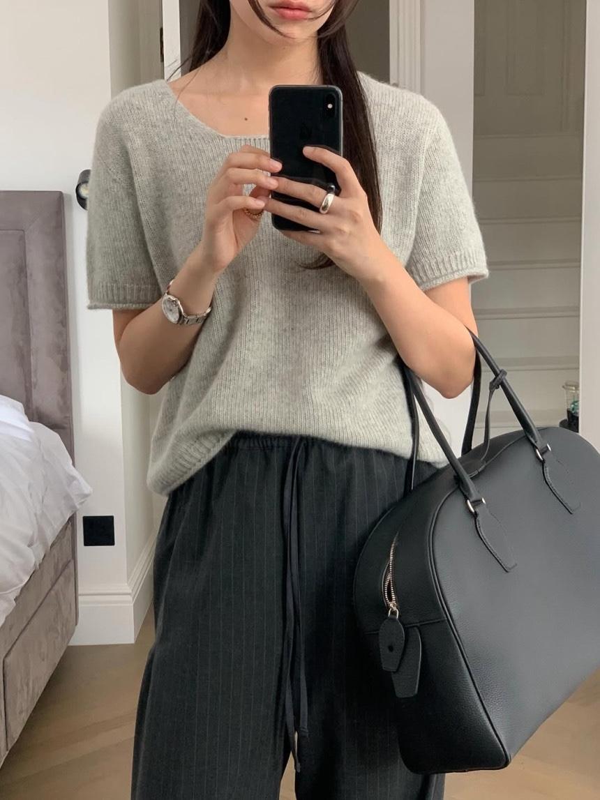 버터프레즐마켓 jinsim 진심 소냐 반팔 니트 라쿤 반팔 니트 베이직 데일리 니트