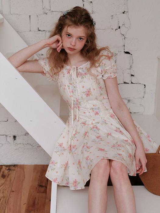 Cest_Floral heart button mini dress