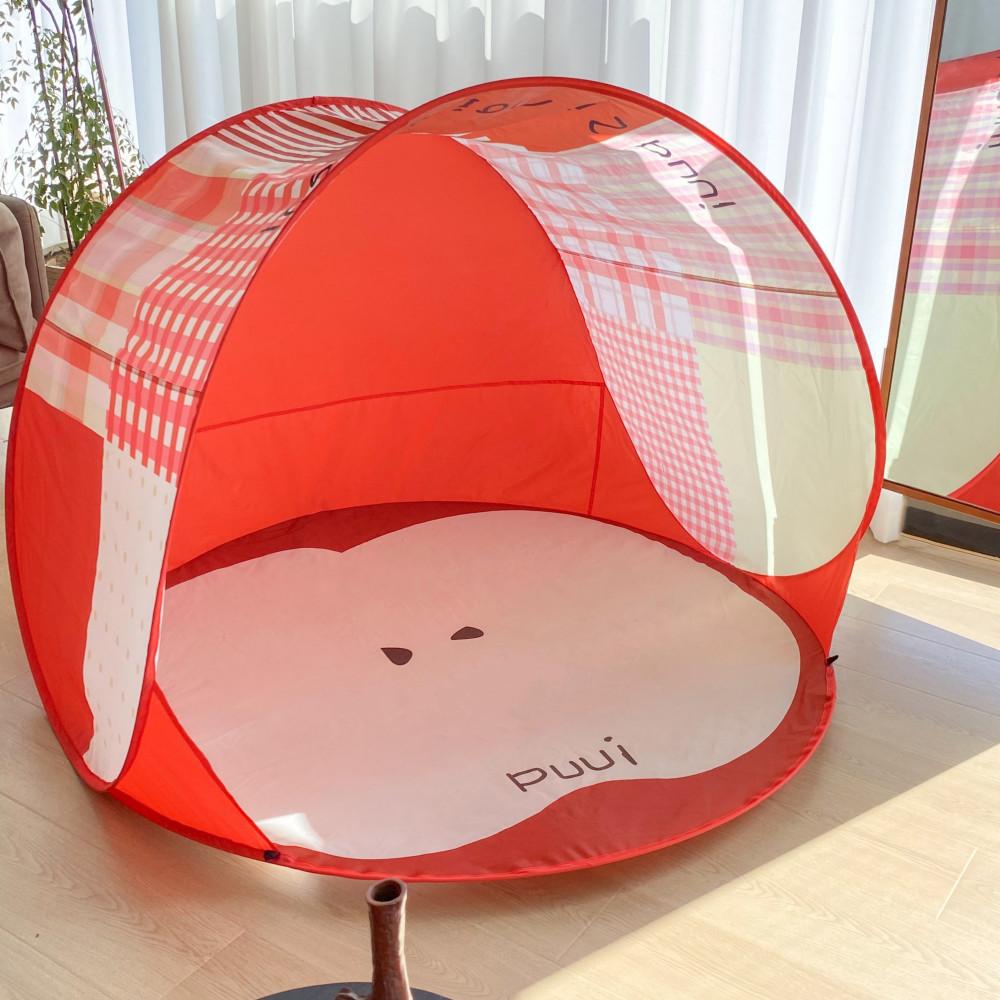 Puui Apple 피크닉 원터치 그늘막텐트 터널형 여름 해변텐트 비치쉘터 귀여운텐트