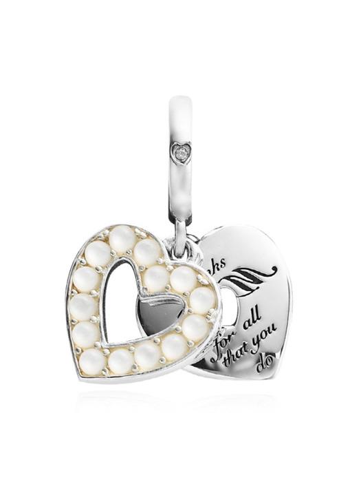 펄레센트 화이트 하트 더블 실버 펜던트 겸 댕글참 792649C01