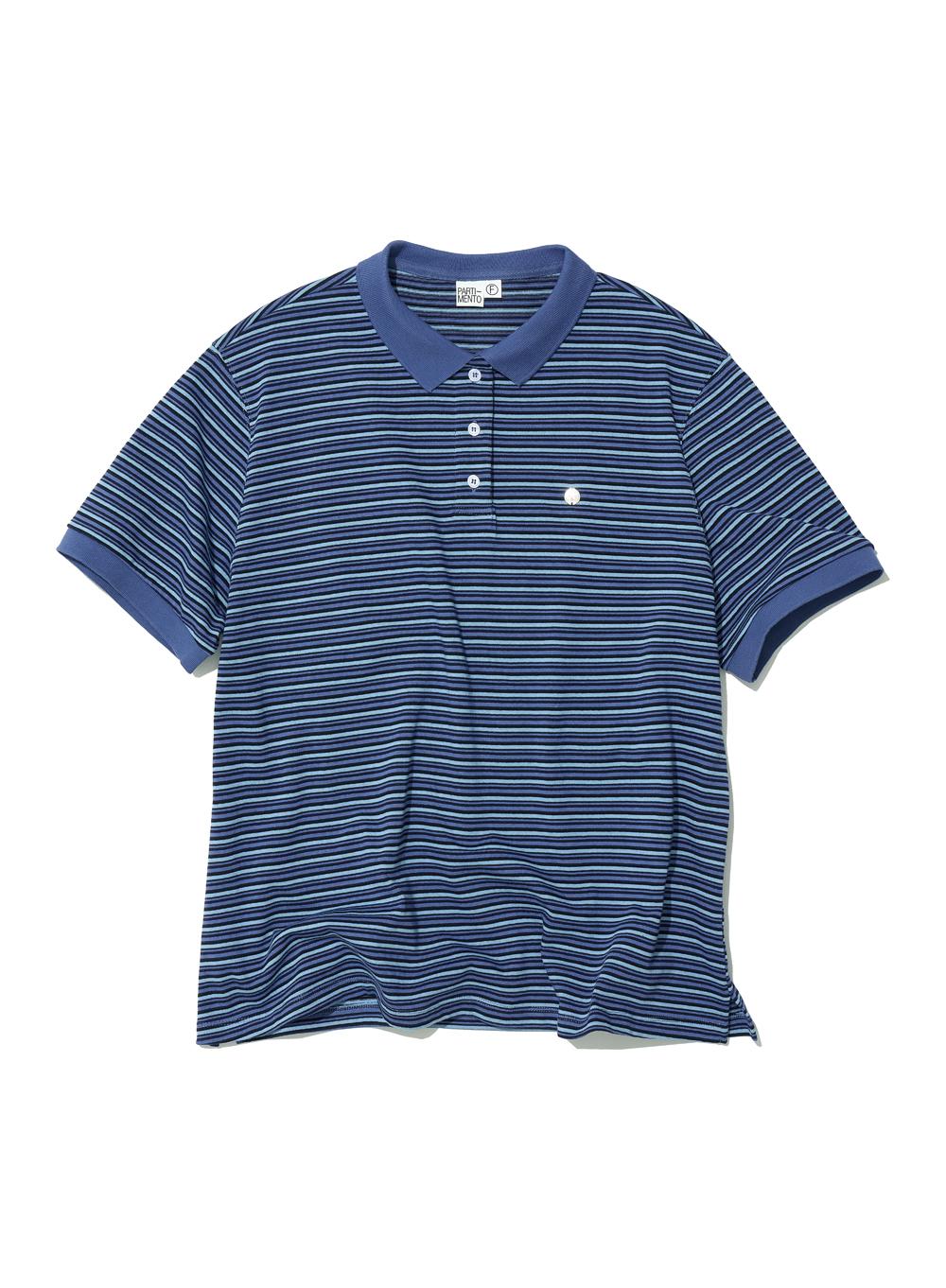 [WOMEN] STRIPE SHORT SLEEVE POLO TEE_BLUE