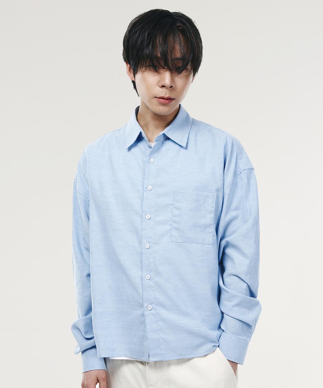 옥스포드 크롭 셔츠[블루]