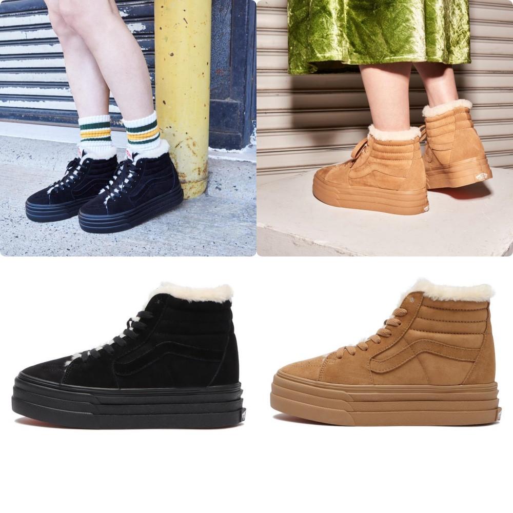 반스 보아 퍼 스케이트 하이 쓰리솔 플랫폼 키높이 스니커즈 2컬러 블랙 카멜