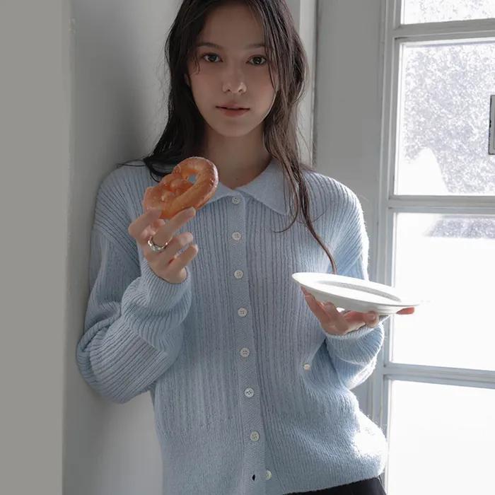 Pastel Collar Knit Cardigan [Sky Blue]