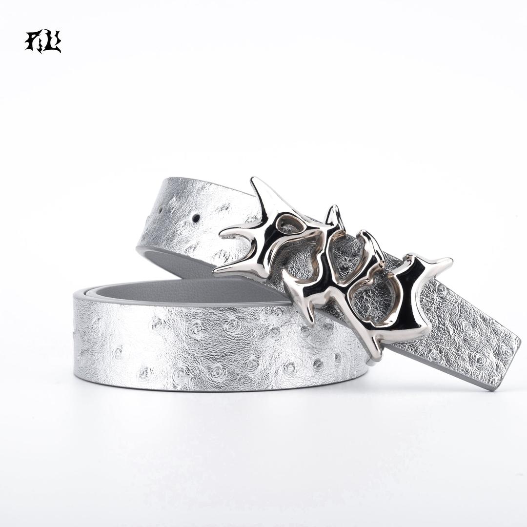 PILI Ostrich Print Silver Belt